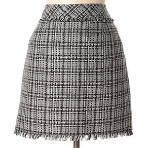 Trina Turk Antibes Cotton Blend Gray Fringe Trim Tweed Mini Skirt 4 NWT